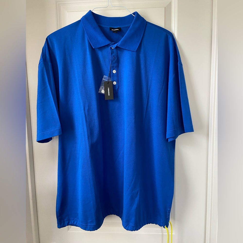 Diesel Drawstring Polo Shirt, Blue, Size XXL, NWT